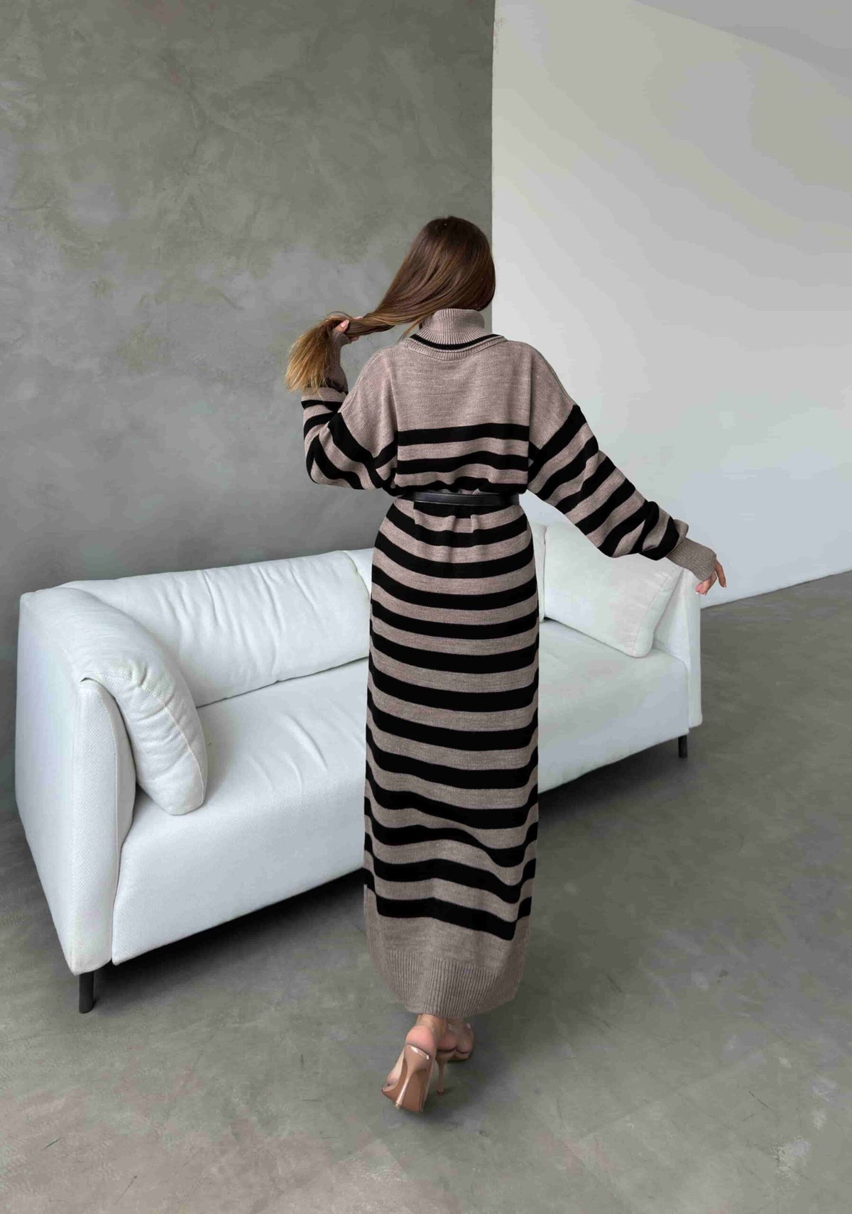 Knitted Belted Dress 1017 - Mink