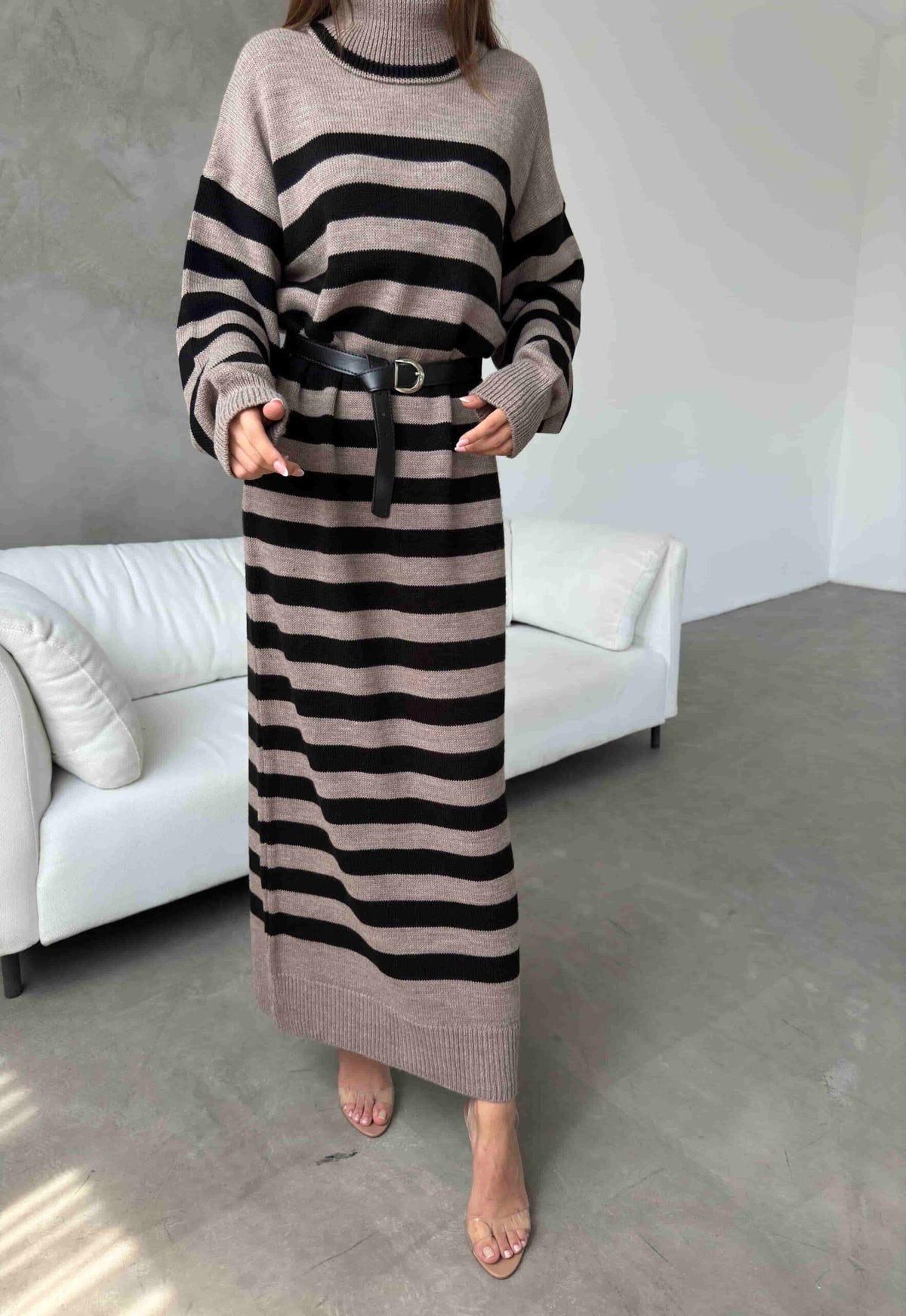 Knitted Belted Dress 1017 - Mink