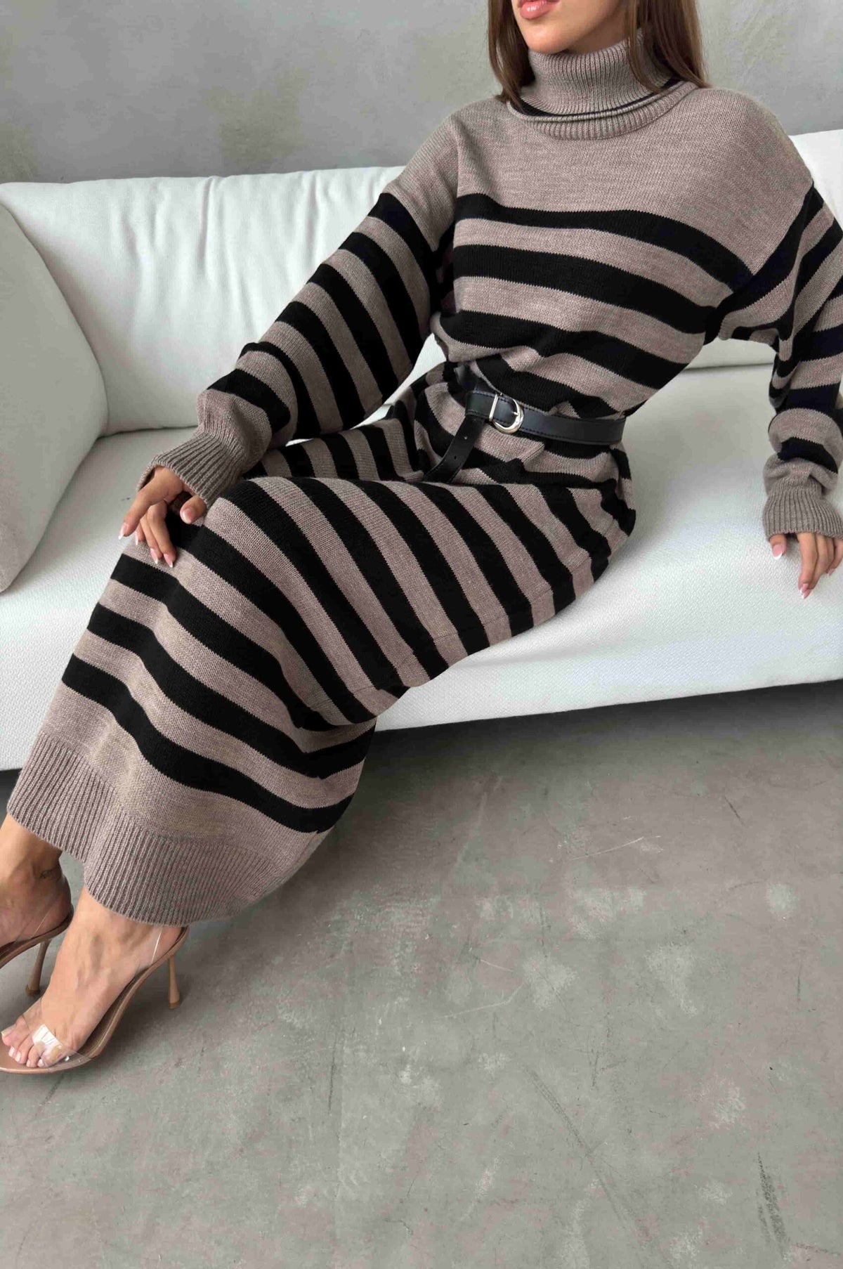 Knitted Belted Dress 1017 - Mink