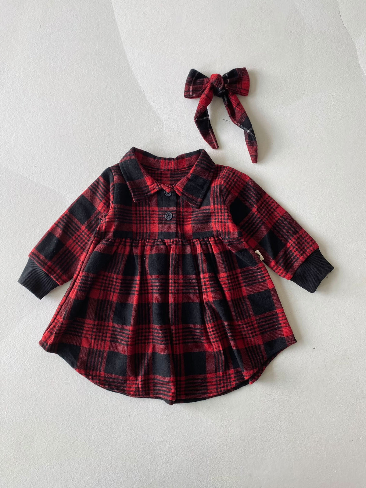 Bebek Ekose Elbise ve Saç Bandı | 6 Ay–3 Yaş | RG Brand | RG310 - GRİ
