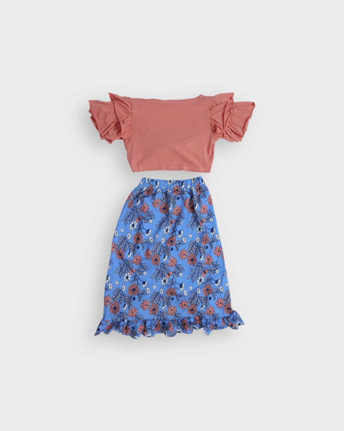 Set fustă pentru fete | Vârste 9-15 ani | Set din două piese cu mâneci cu volane | Elegant și confortabil | RG3301 - NAR