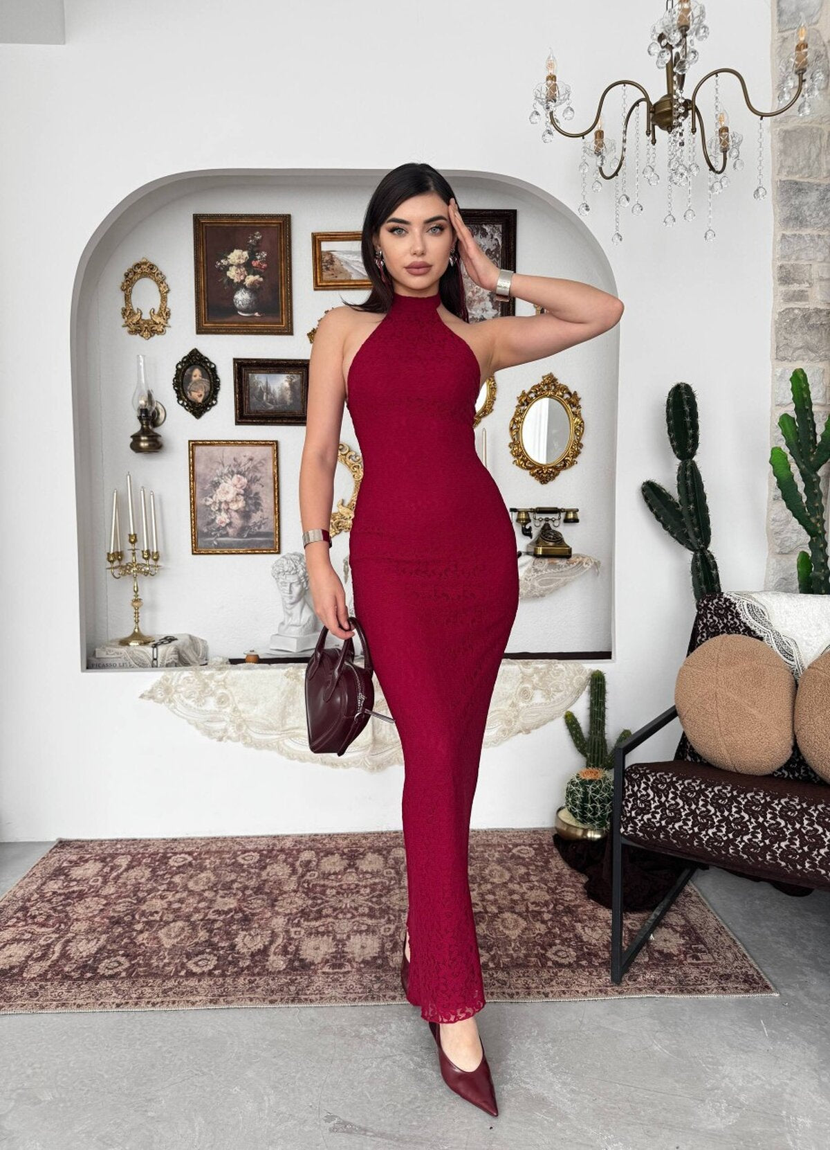 Rochie midi Jons cu legătură la gât