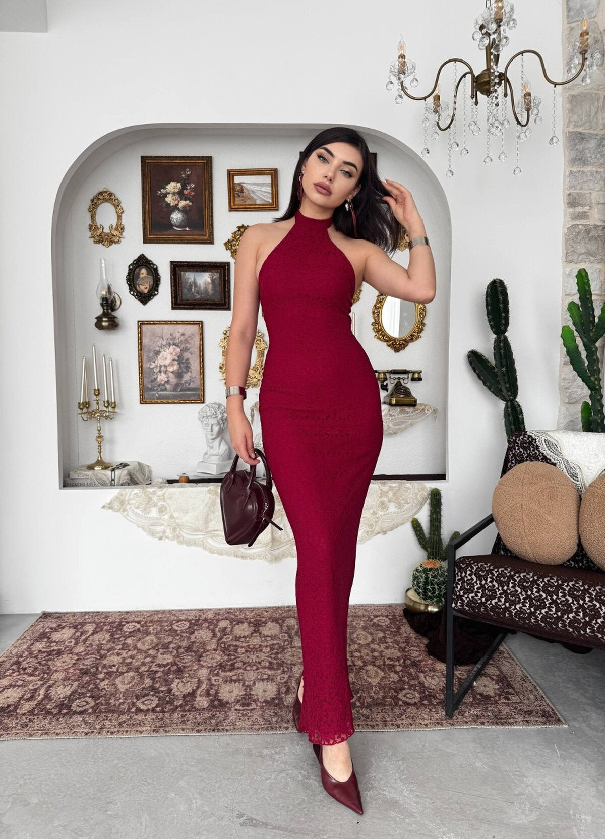 Rochie midi Jons cu legătură la gât