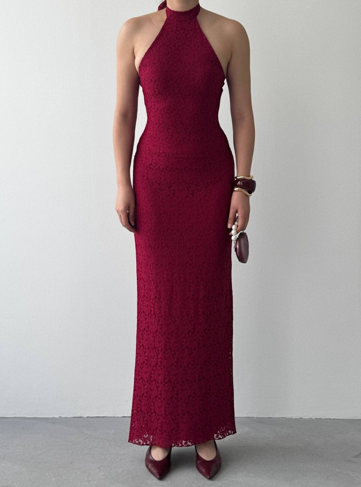 Rochie midi Jons cu legătură la gât