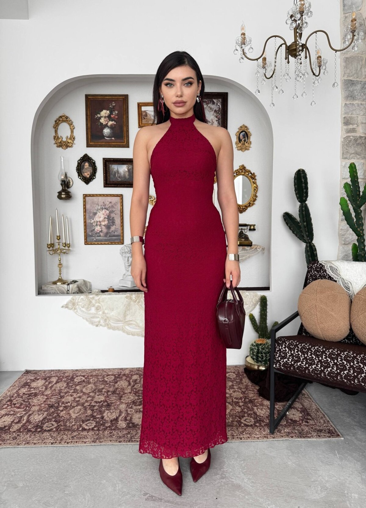 Rochie midi Jons cu legătură la gât