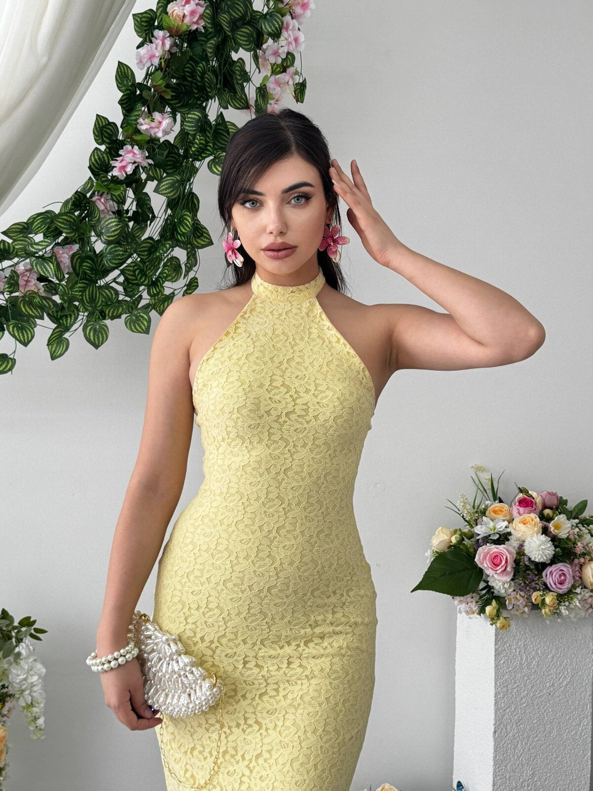 Rochie Midi Jons cu șnur la gât