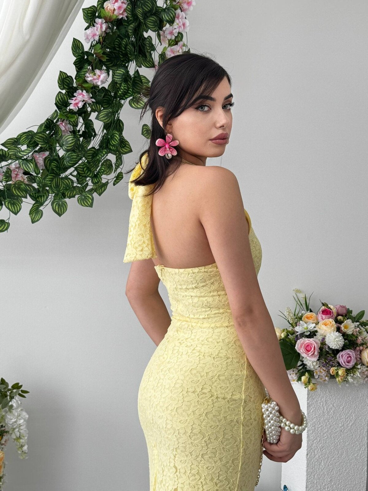 Rochie Midi Jons cu șnur la gât