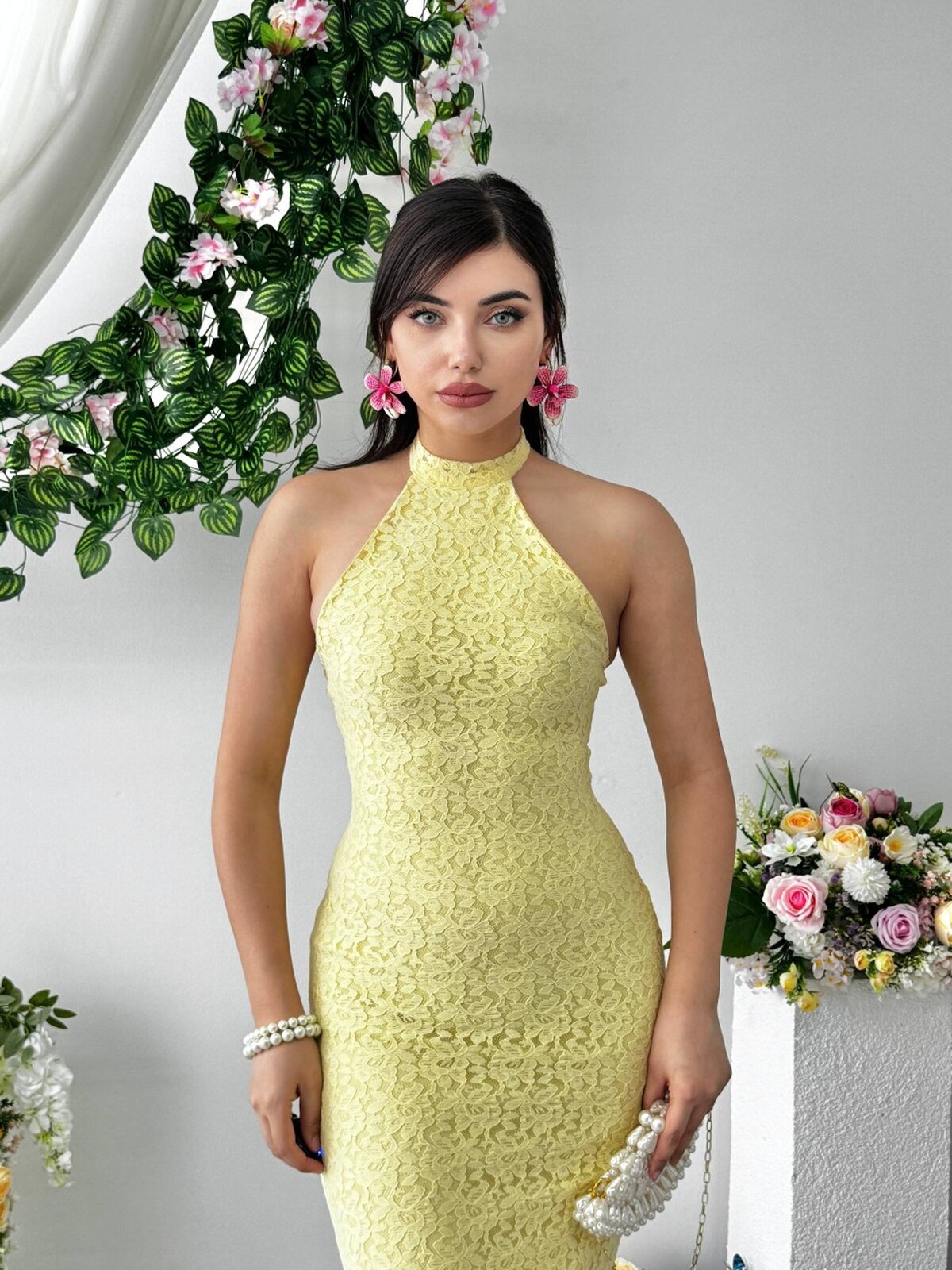 Rochie Midi Jons cu șnur la gât