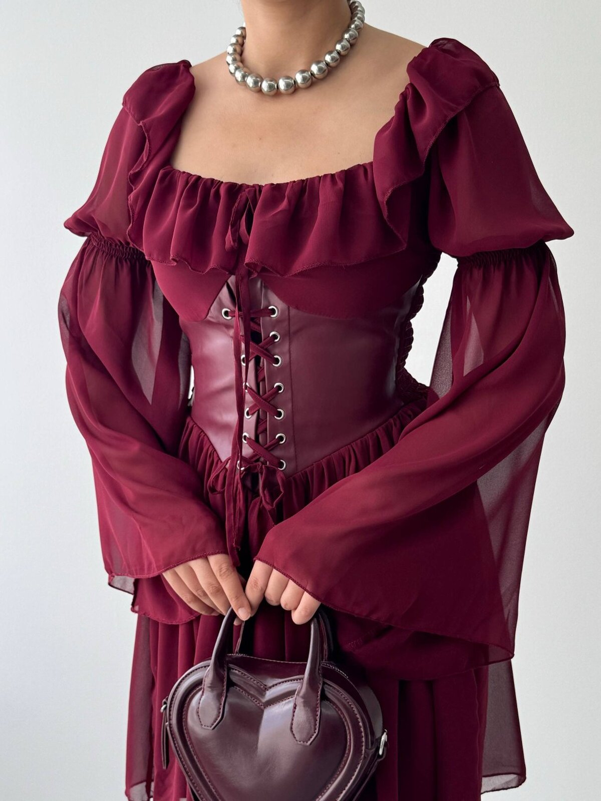 Rochie Joy cu detalii de corset din piele