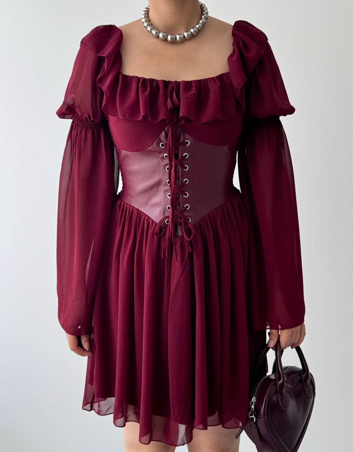 Rochie Joy cu detalii de corset din piele