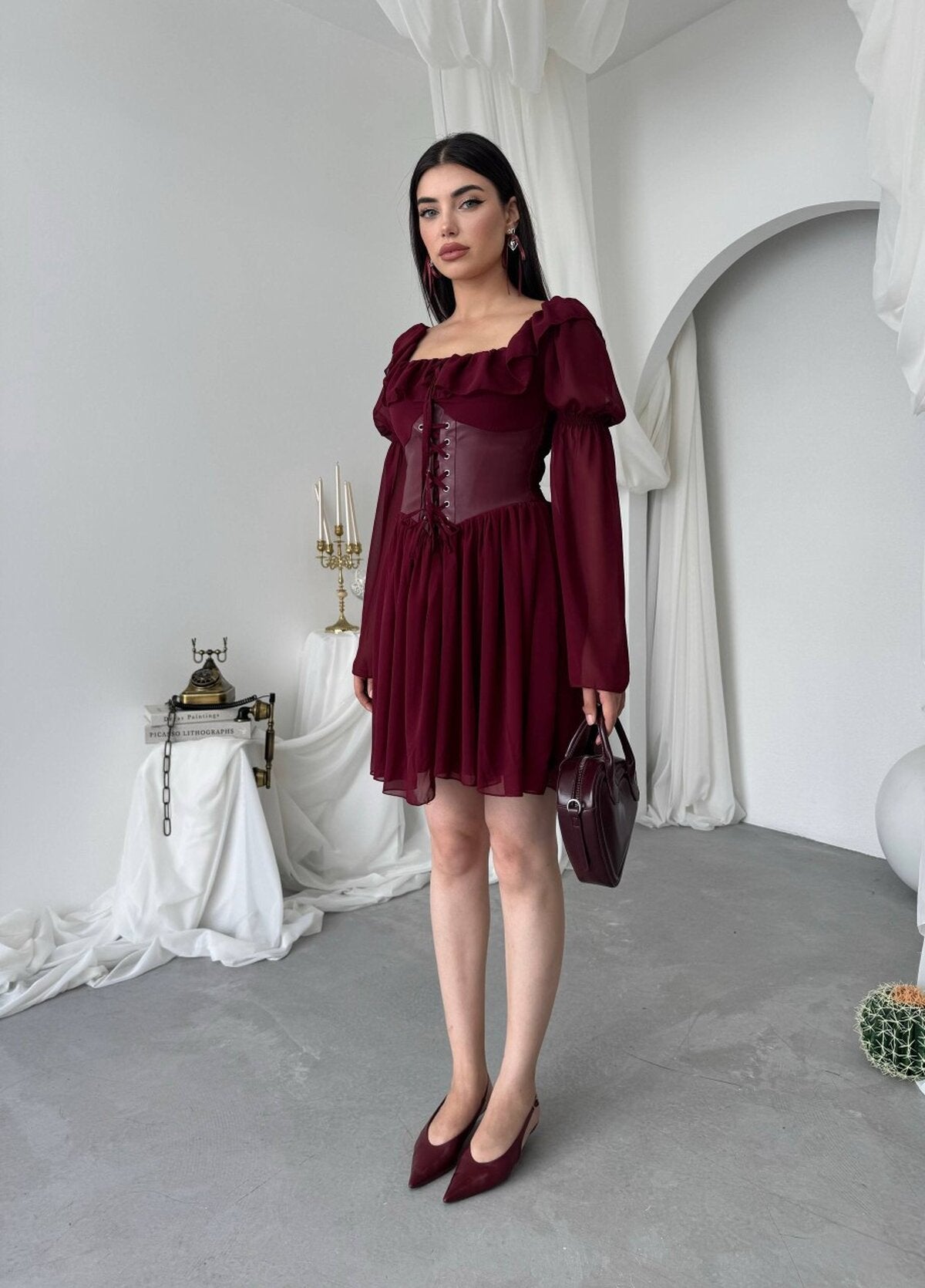 Rochie Joy cu detalii de corset din piele