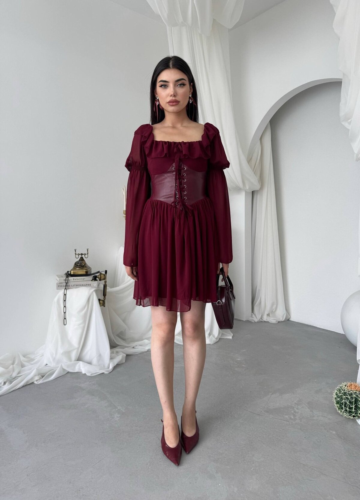 Rochie Joy cu detalii de corset din piele