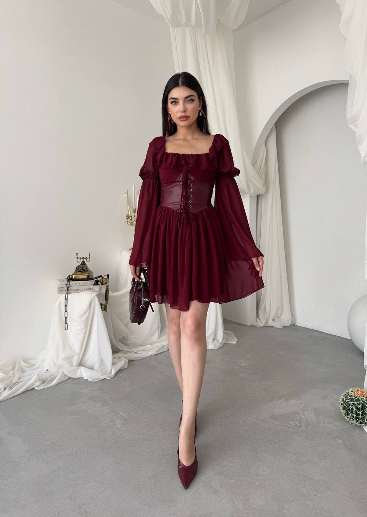 Rochie Joy cu detalii de corset din piele