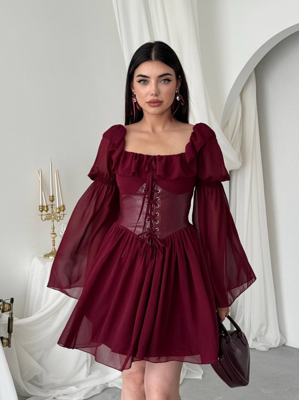 Rochie Joy cu detalii de corset din piele