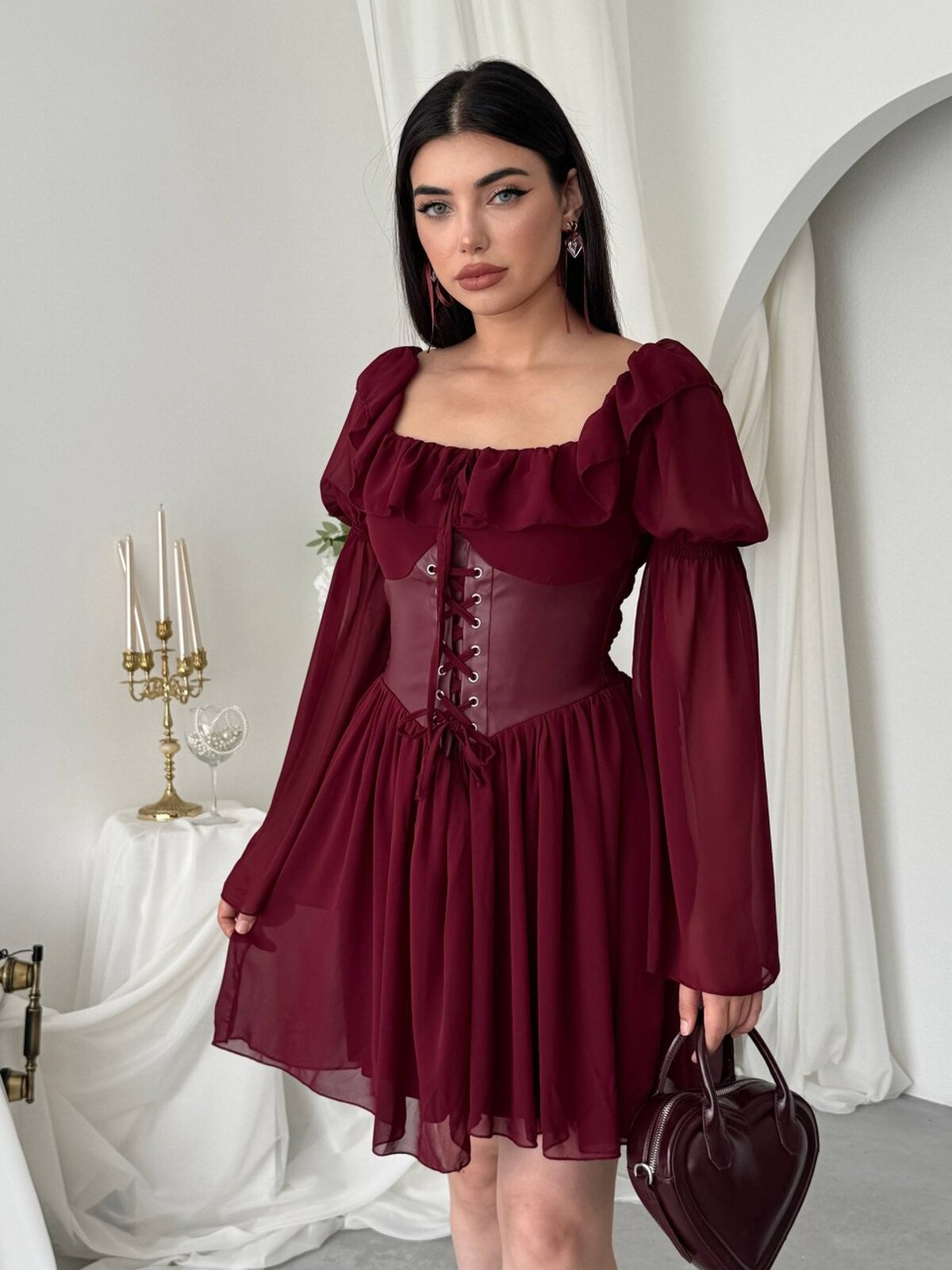 Rochie Joy cu detalii de corset din piele