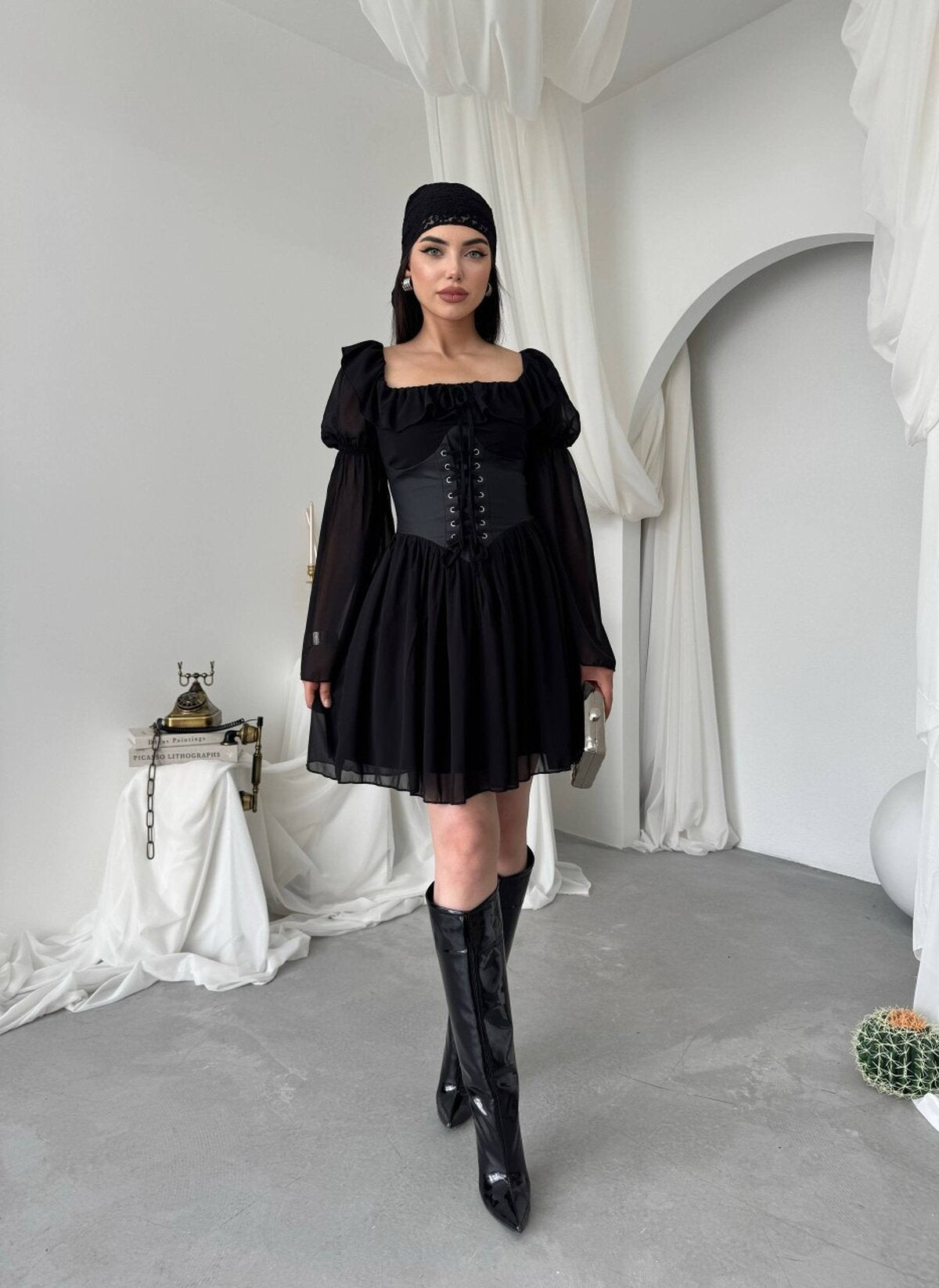 Rochie Joy cu detalii din corset din piele