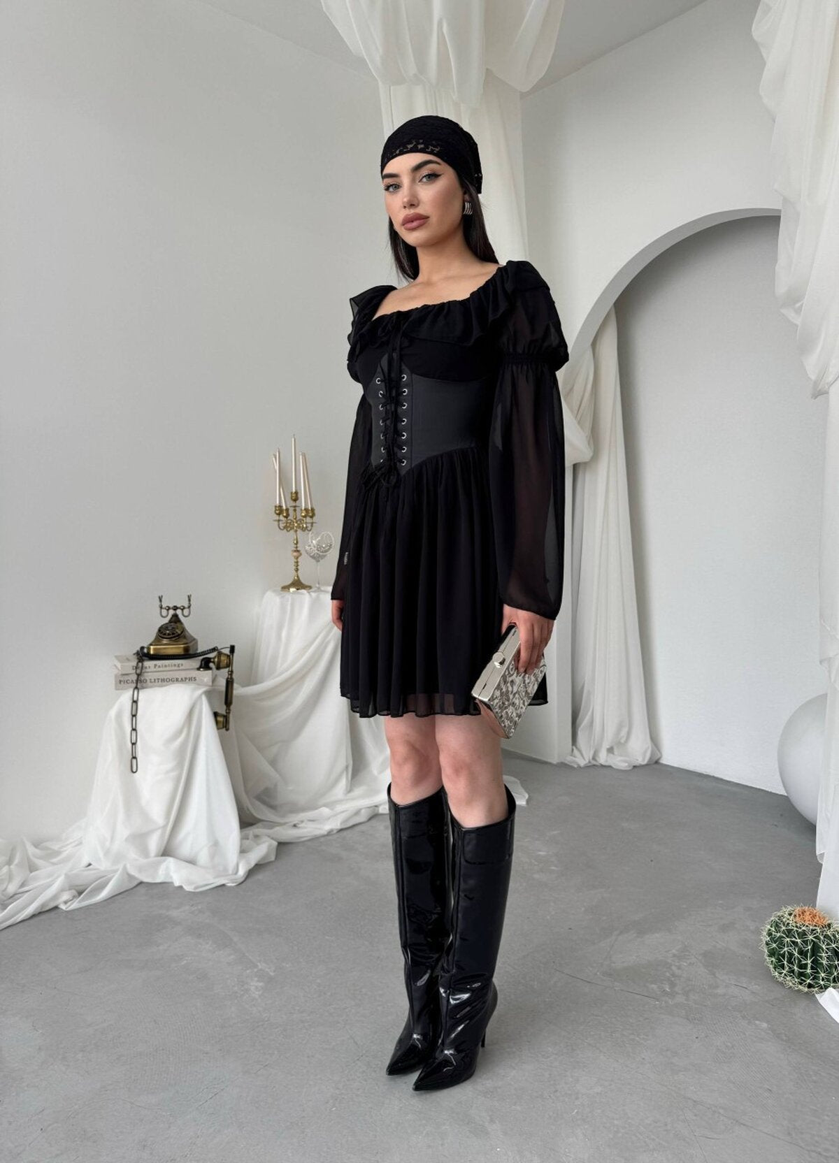 Rochie Joy cu detalii din corset din piele