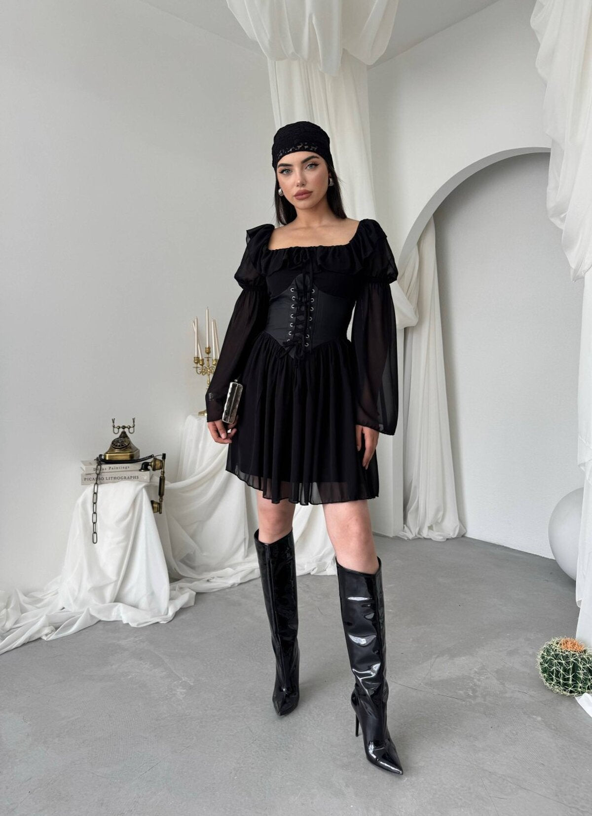 Rochie Joy cu detalii din corset din piele