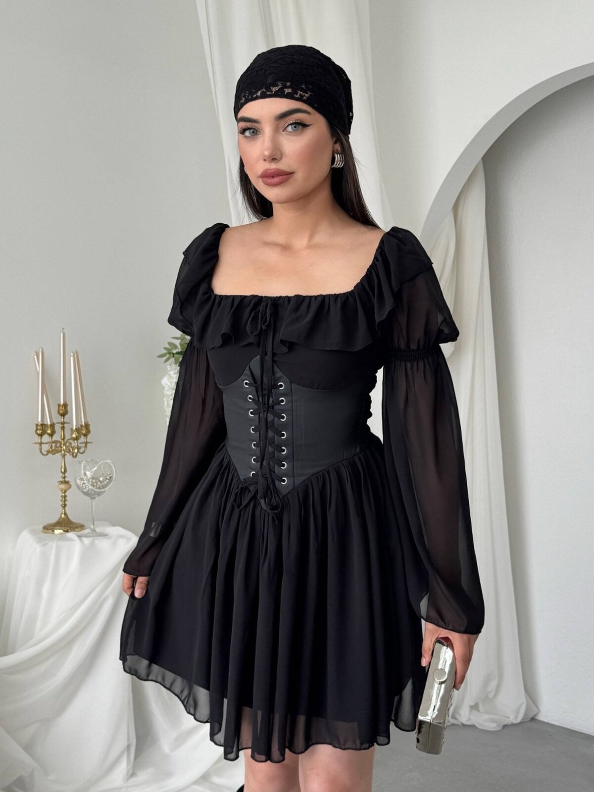 Rochie Joy cu detalii din corset din piele