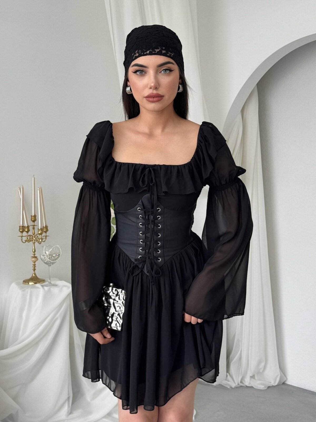 Rochie Joy cu detalii din corset din piele