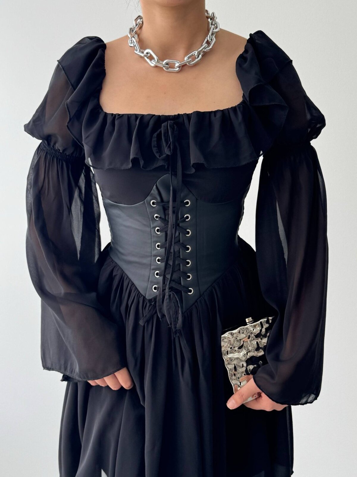 Rochie Joy cu detalii din corset din piele