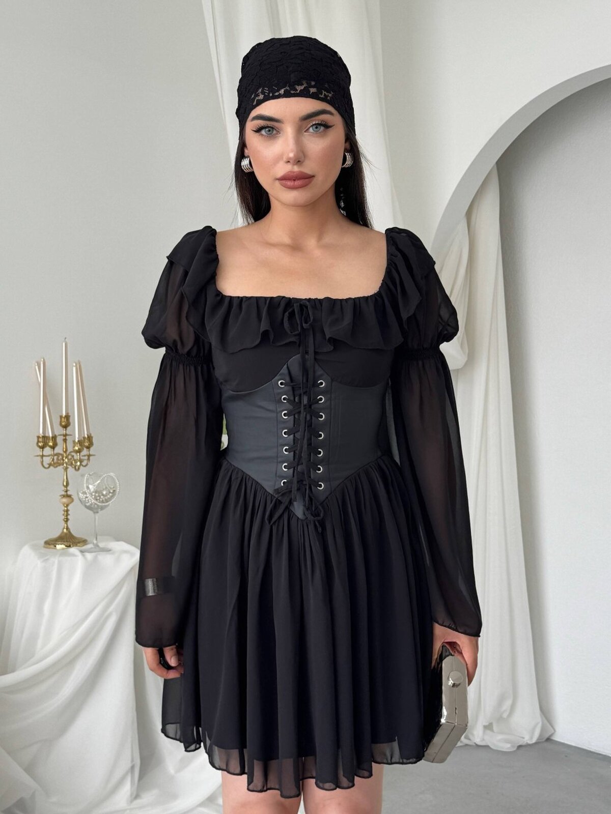 Rochie Joy cu detalii din corset din piele