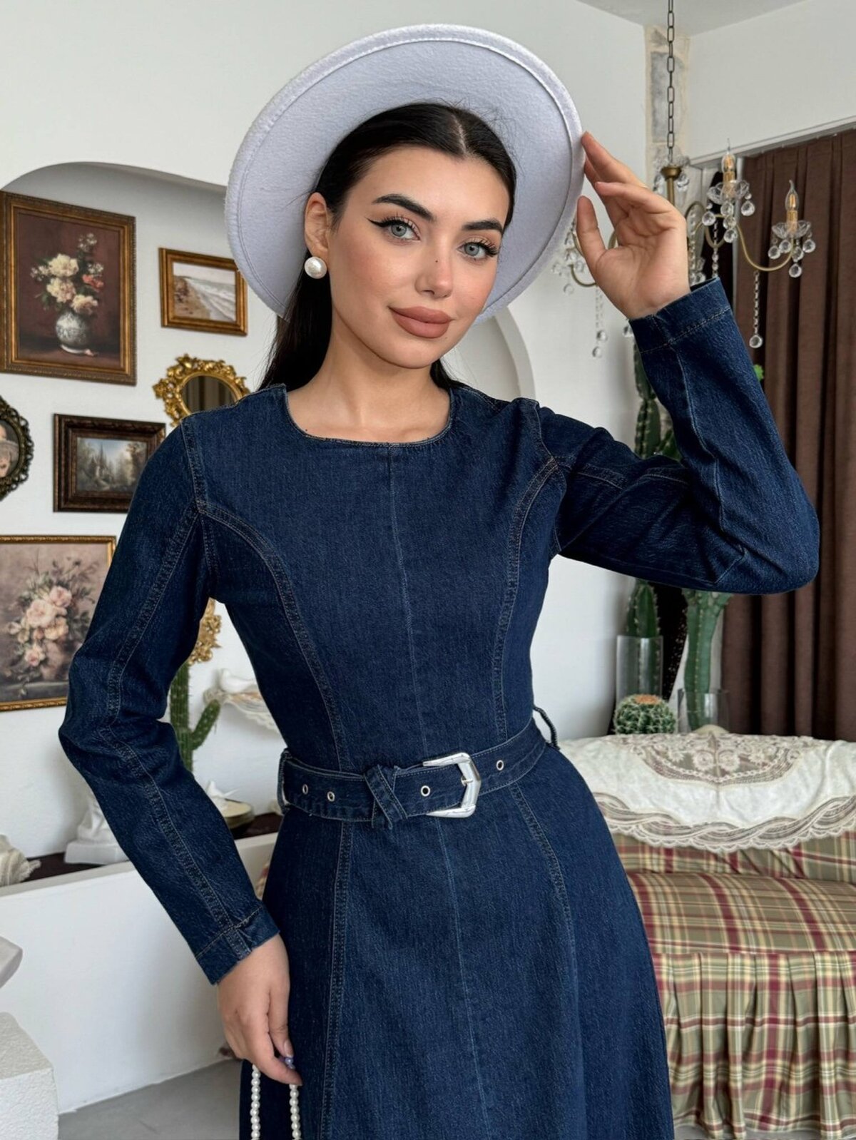 Junsa Rochie Denim cu Detalii la Brâu