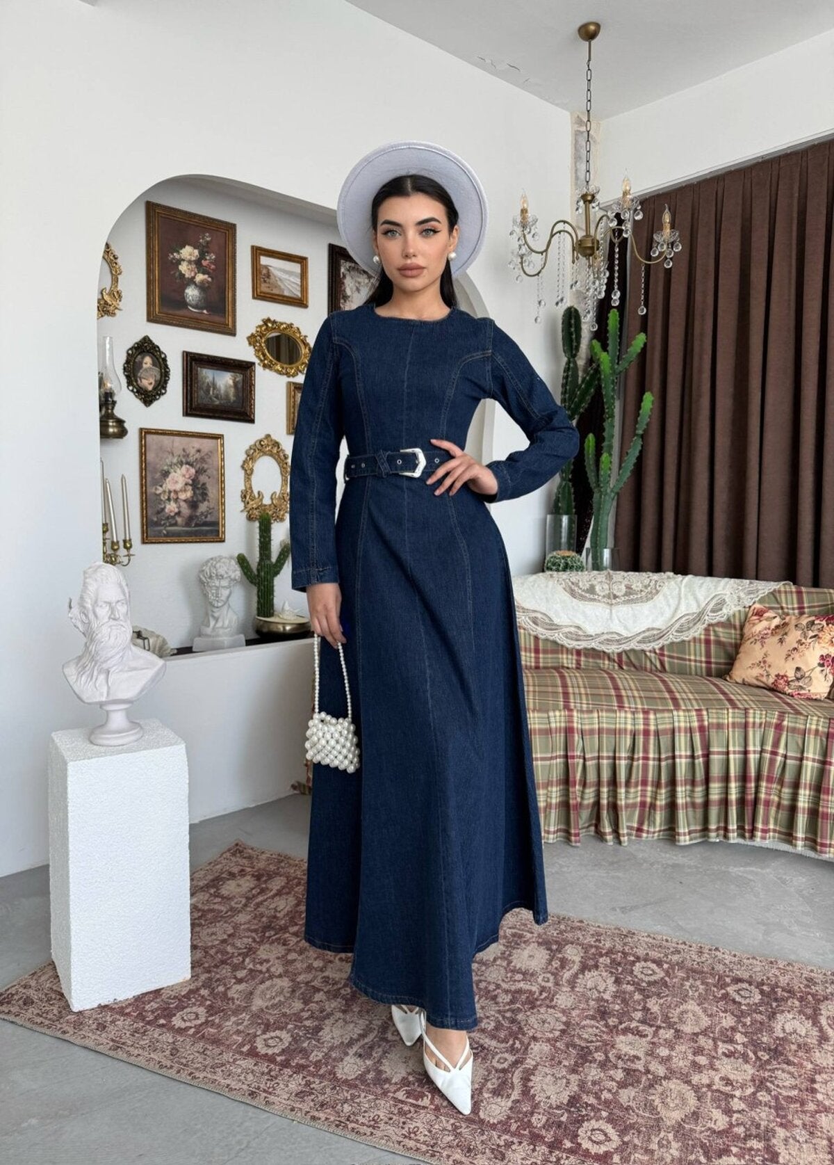 Junsa Rochie Denim cu Detalii la Brâu