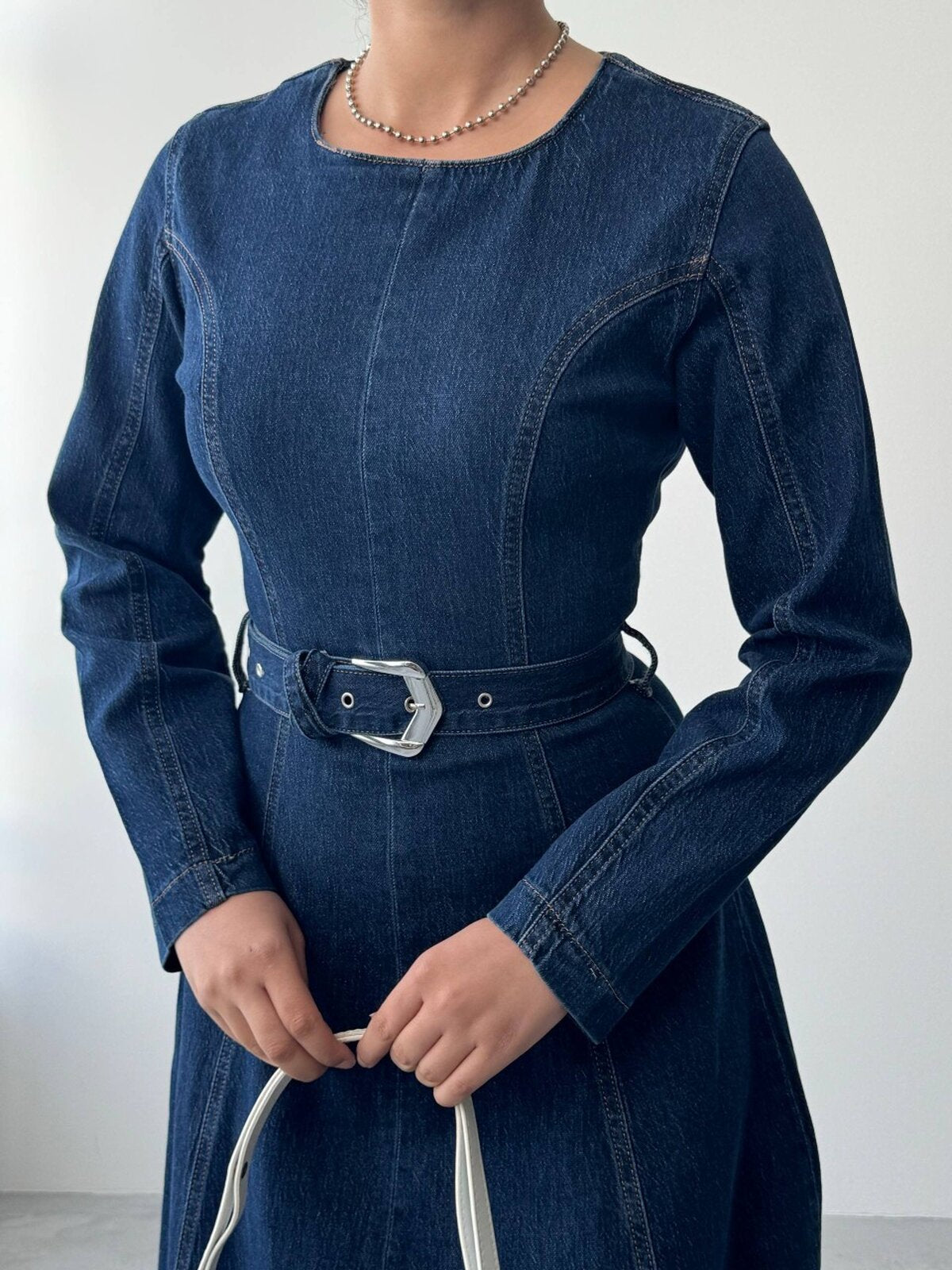 Junsa Rochie Denim cu Detalii la Brâu