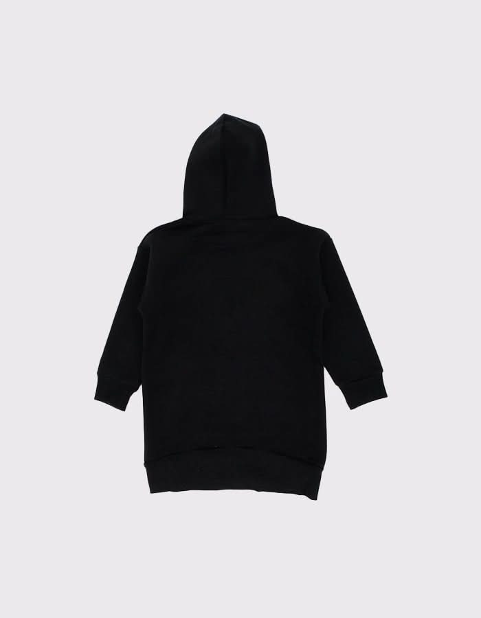 Çocuk Kabartmalı Baskı Detaylı Kapüşonlu Sweat Elbise | 3–9 Yaş | RG Brand | RG1422 - SİYAH