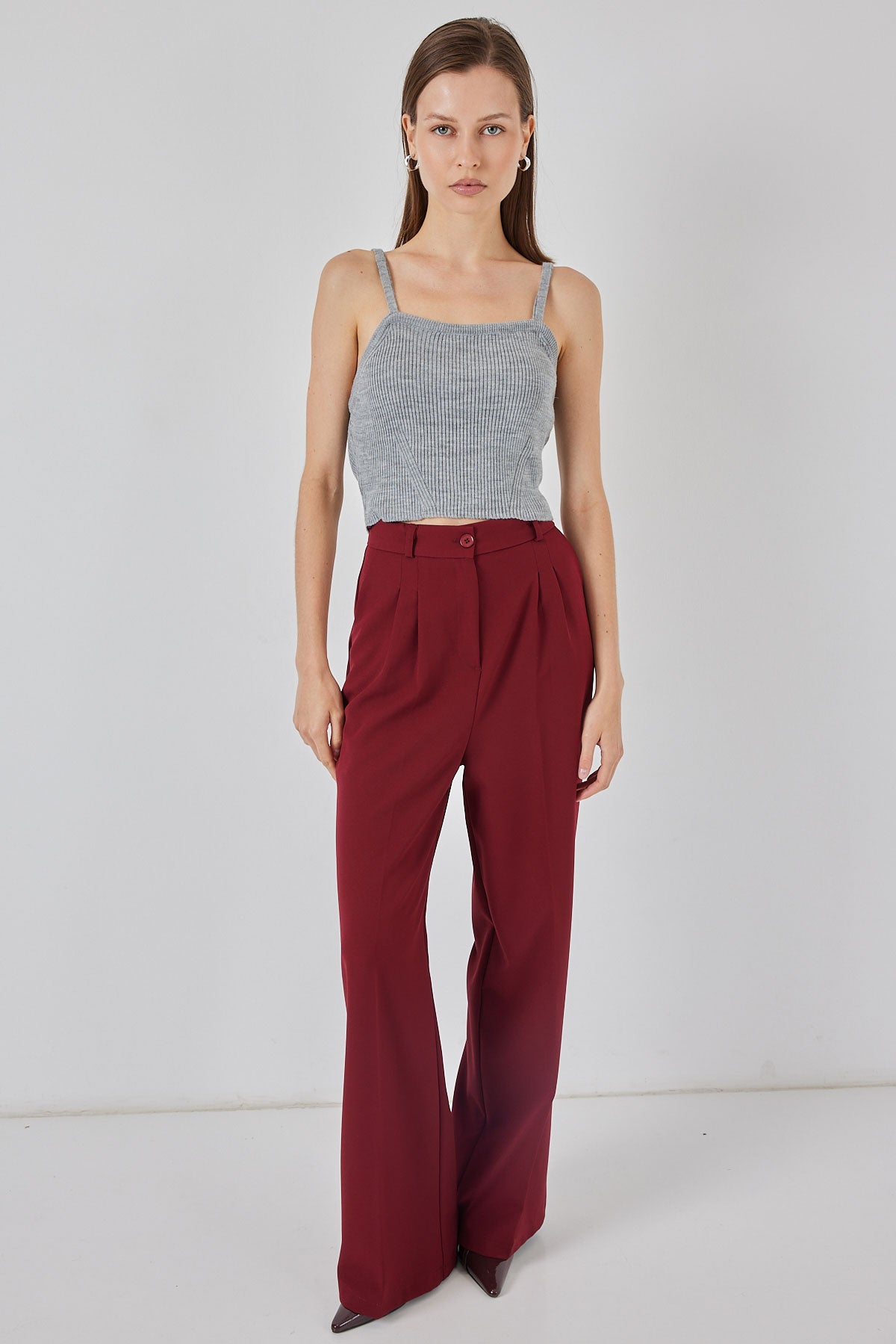 Bluza Crop cu Bretele 15934 - Gri