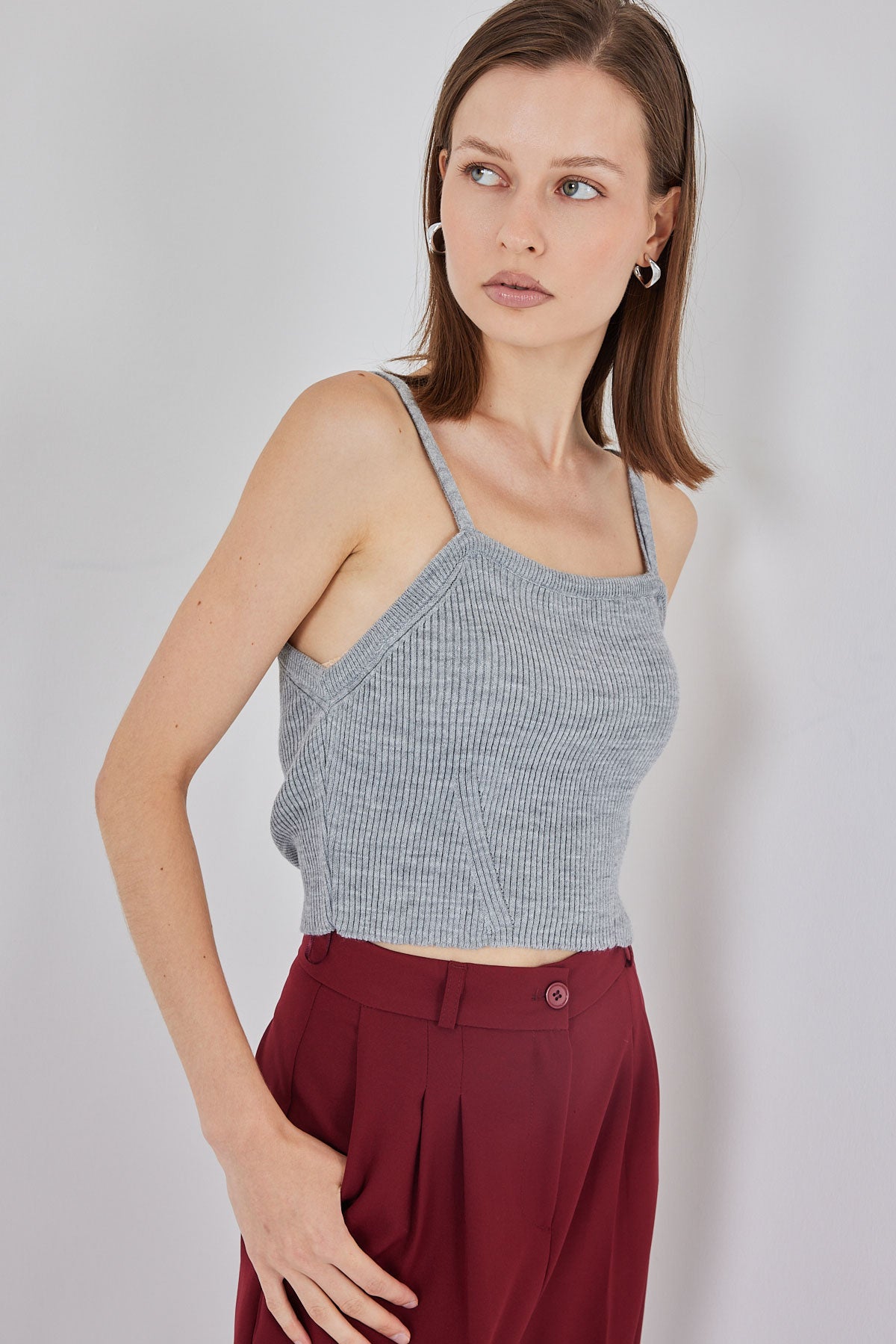 Bluza Crop cu Bretele 15934 - Gri