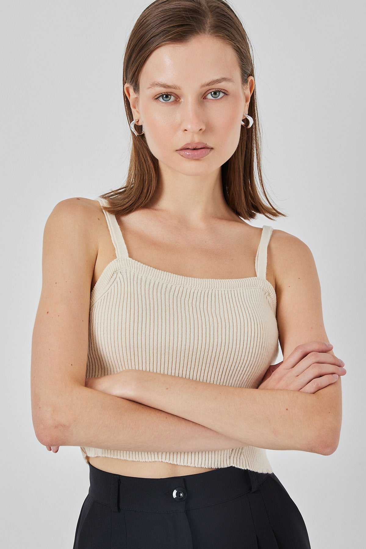 Bluza Crop cu Bretele 15934 - Crem
