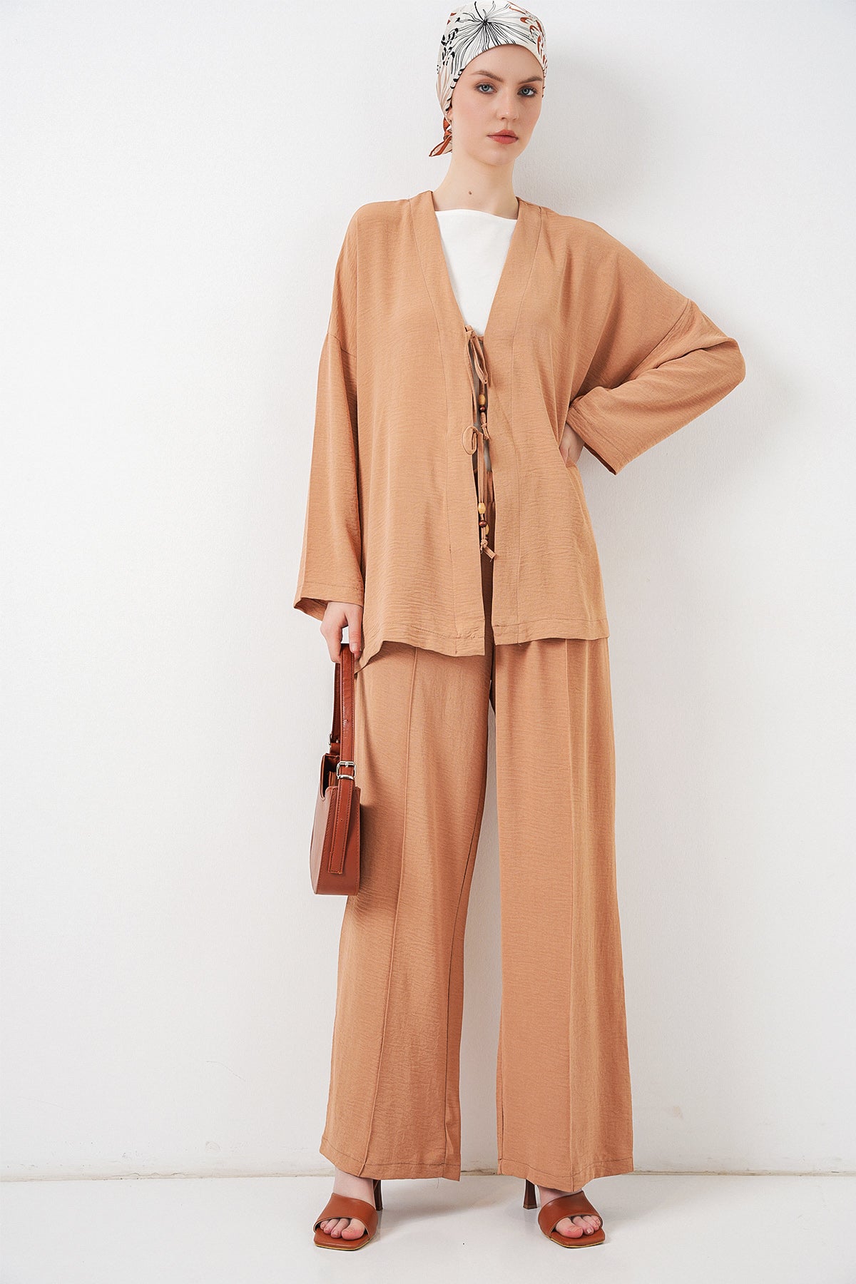 Set de două piese pentru femei Ayrobin Kimono Pants 6739 - Biscuit