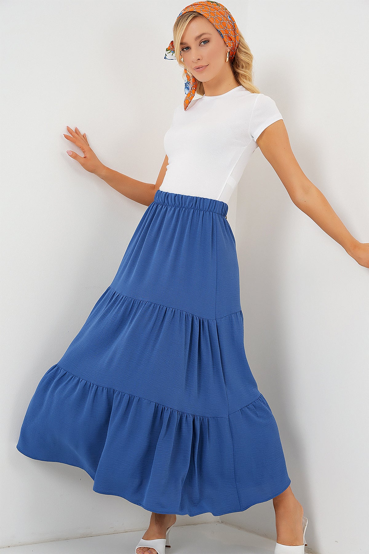Fustă Lungă Din Airobine Damă 8048 - Indigo