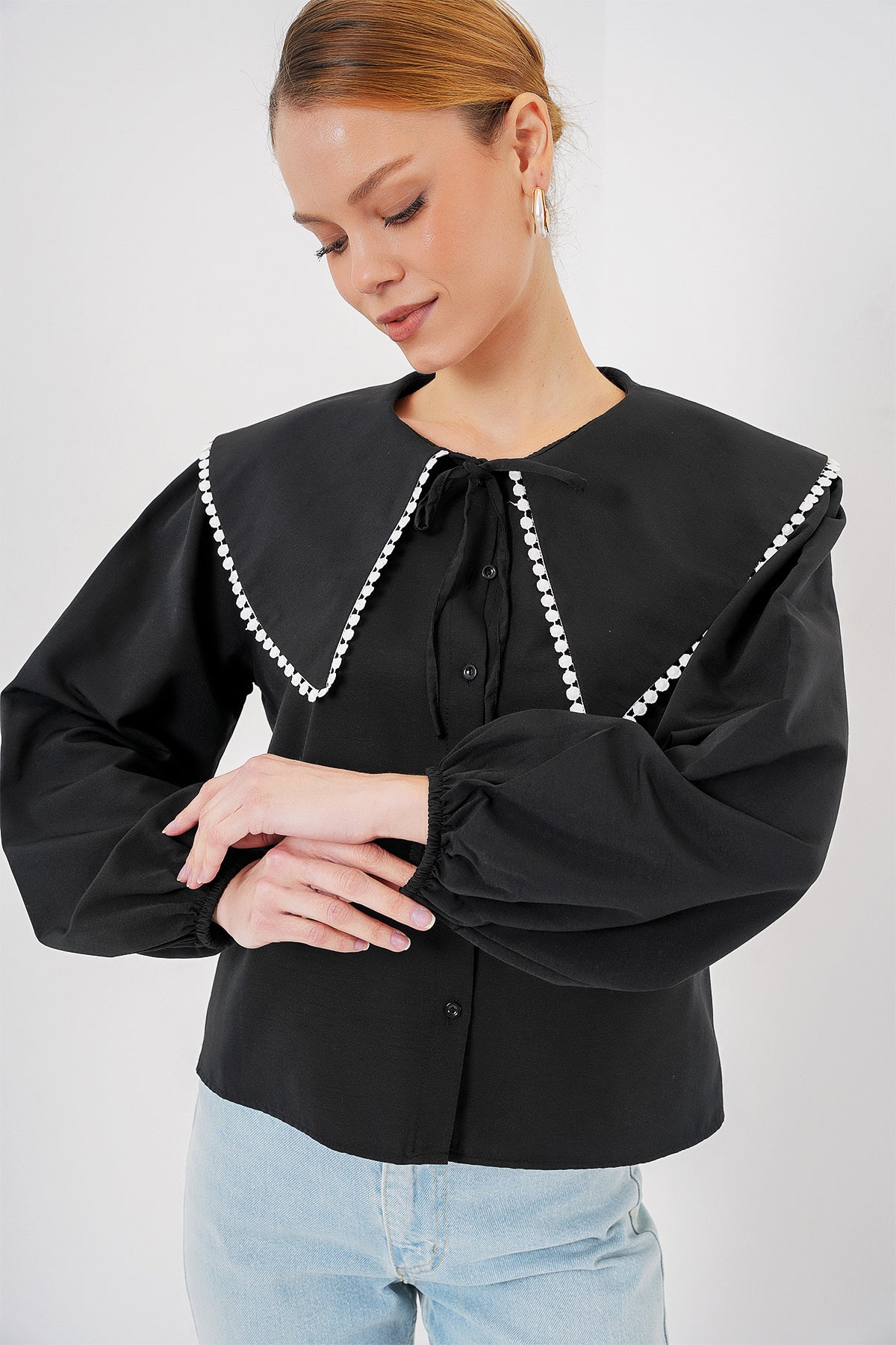Cămașă Cu Guler Bebe Damă 20314 - Negru