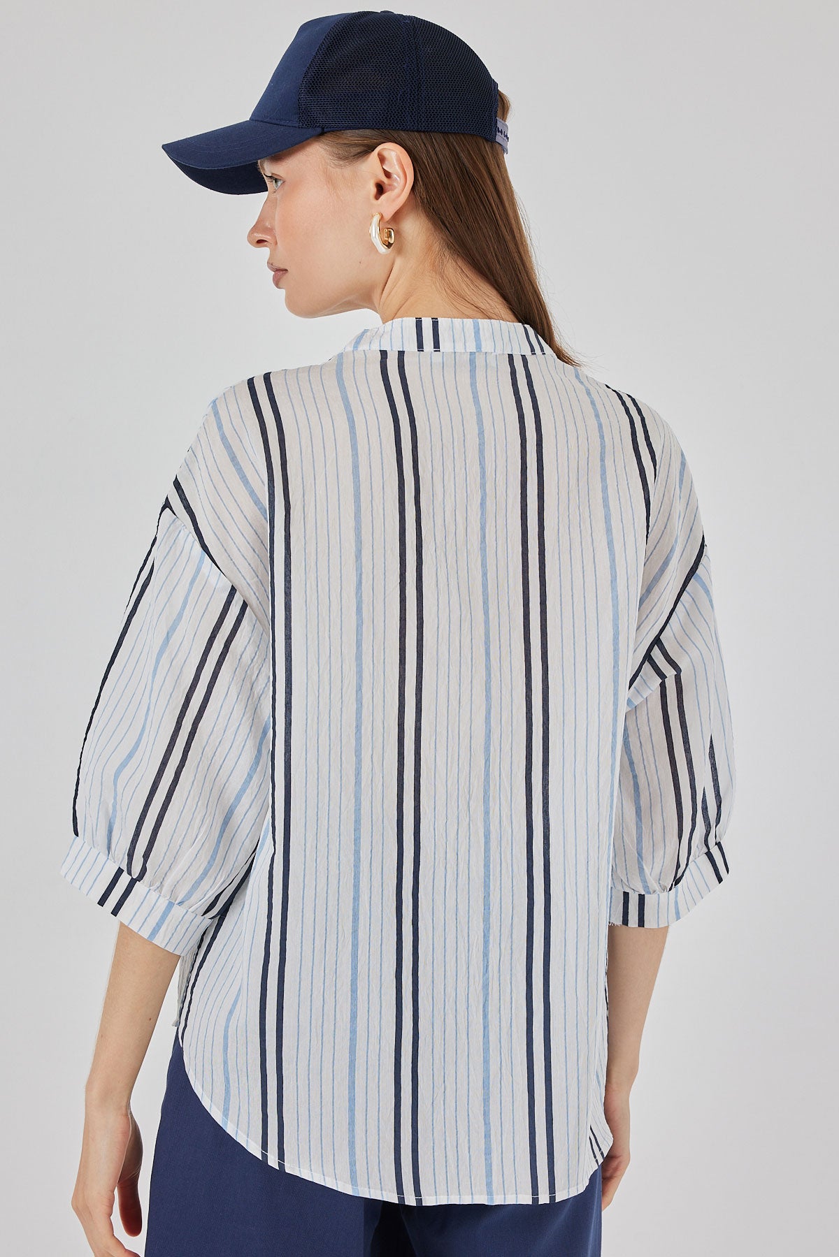 Bluza Oversize Dungată 967 - Albastru Deschis