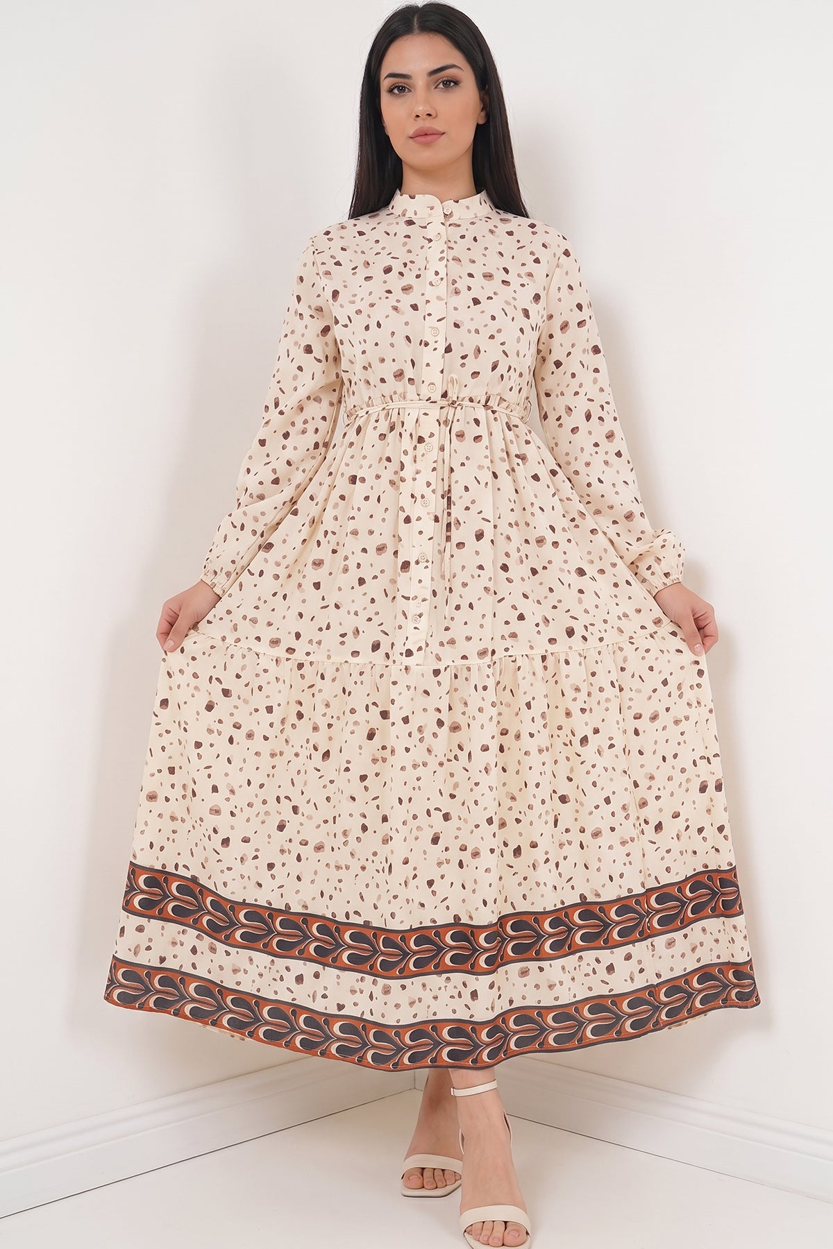 Rochie Lungă pentru Femei cu Model, Stil Hijab 2586 - Roz