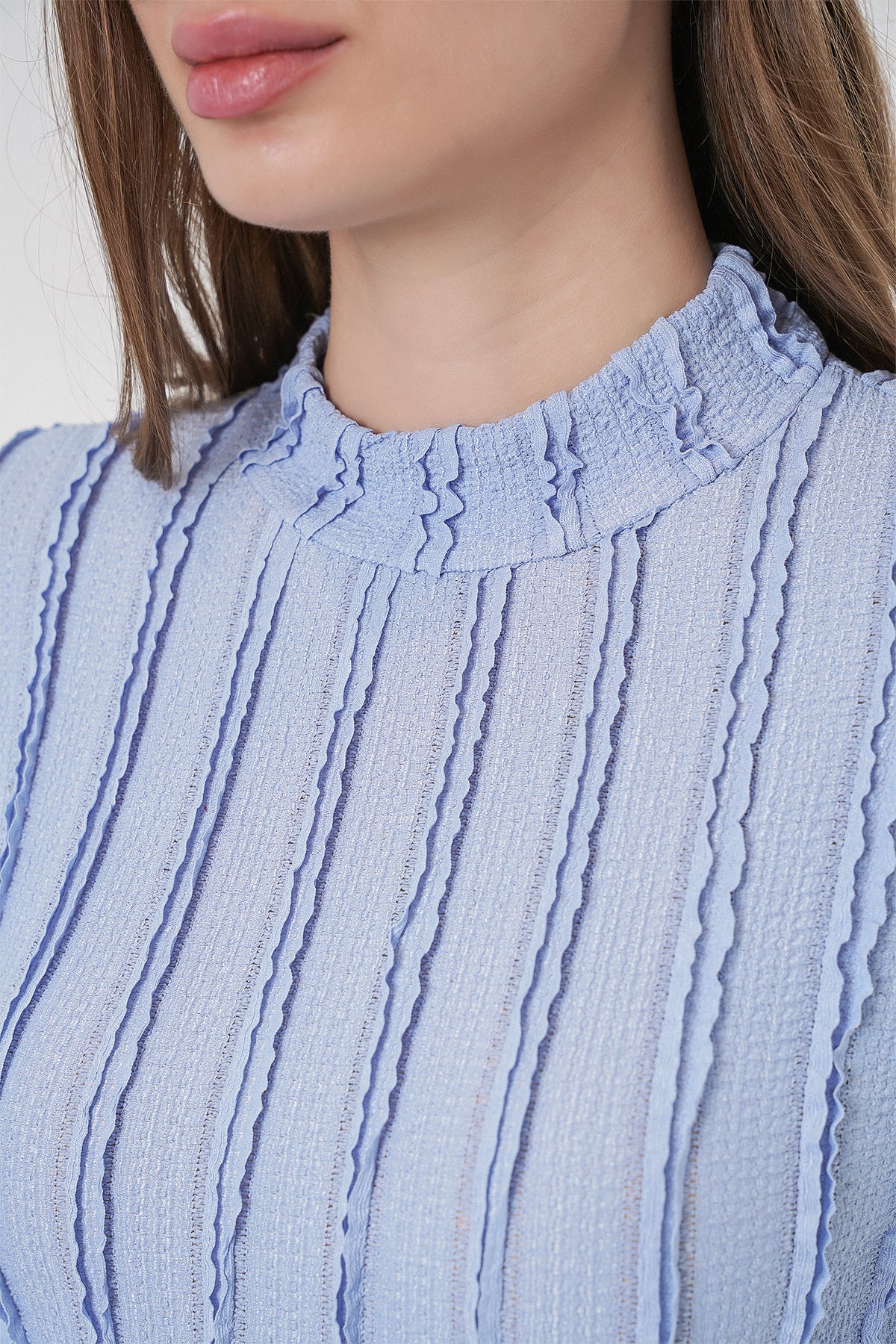 Bluză din tricot elastic texturată pentru femei 975 - Albastru