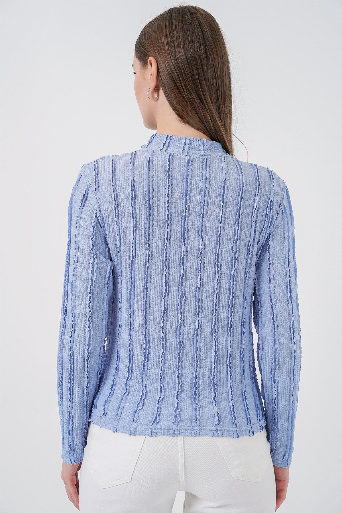 Bluză din tricot elastic texturată pentru femei 975 - Albastru