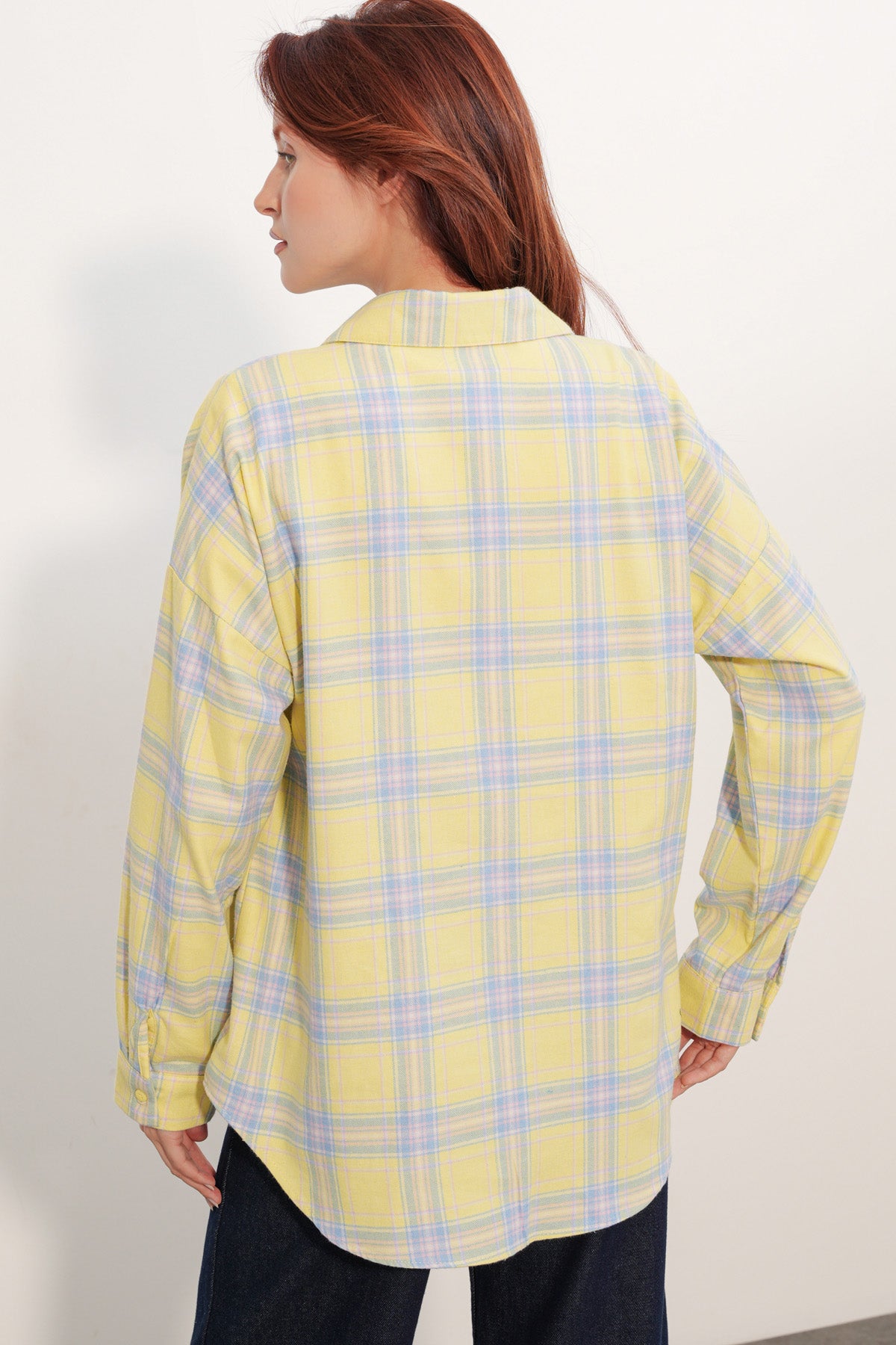 Kadın Ekose Desen Oversize Oduncu Gömlek 3854 - A.Yeşil