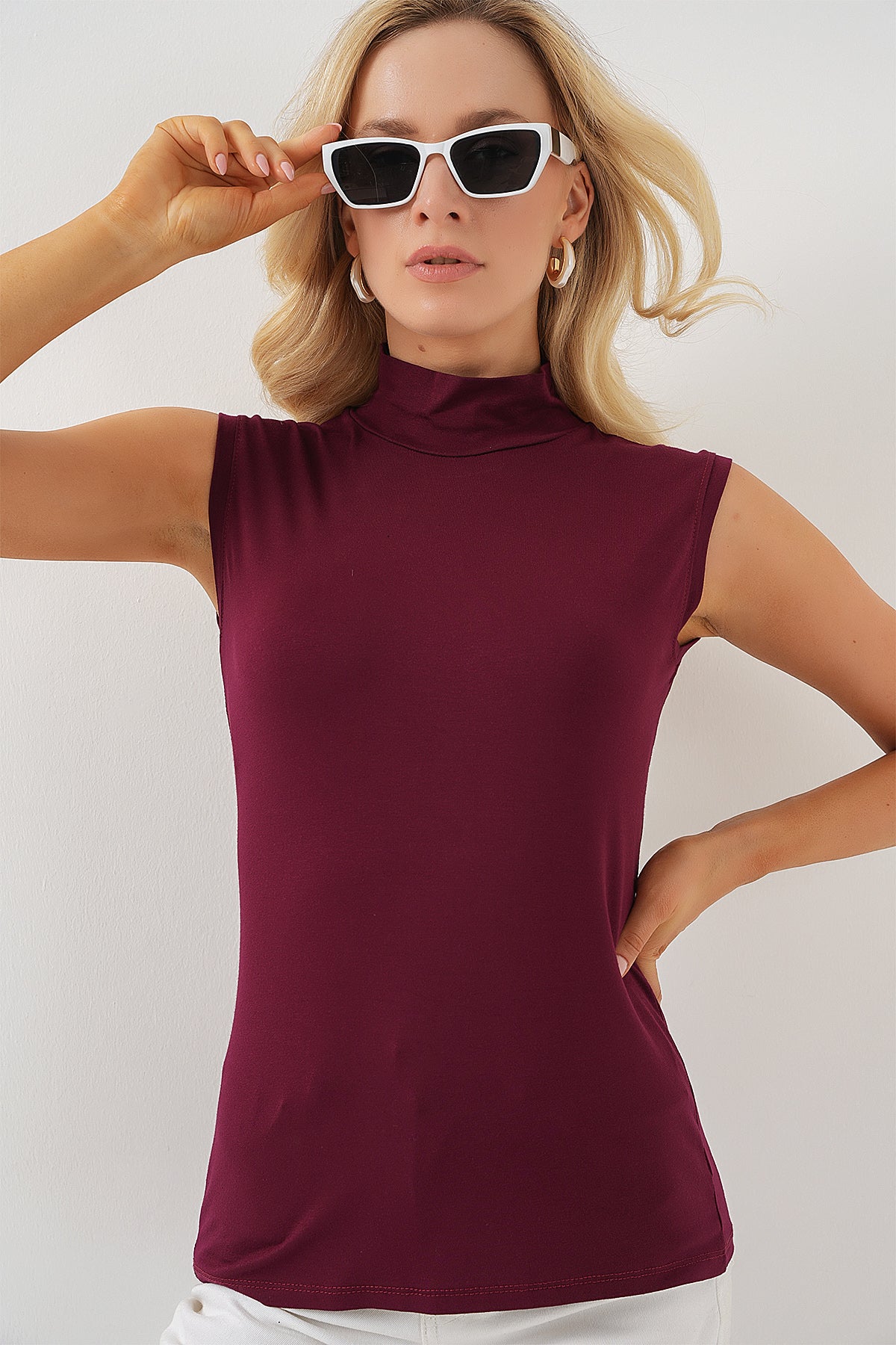 Kadın Kolsuz Body - Bordo