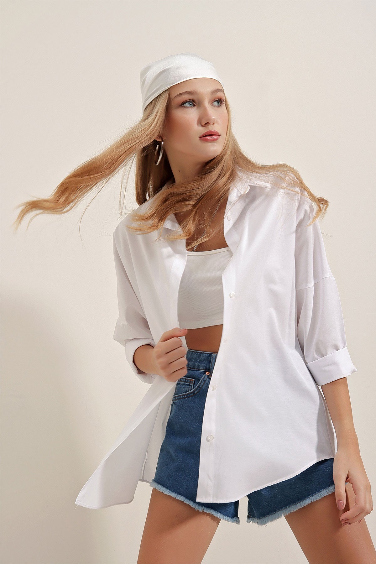 Cămașă Basic Oversize Negru Alb Femei 3900