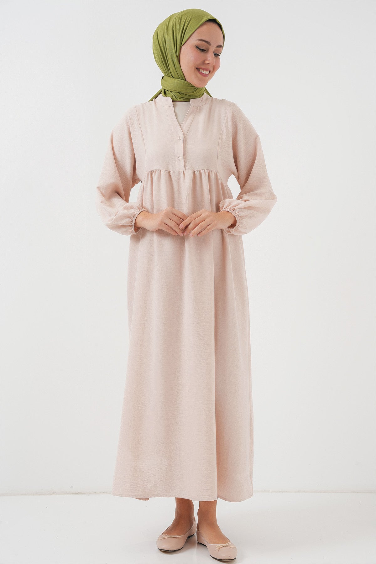 Rochie de modestie lunga pentru femei 2525 - Crem