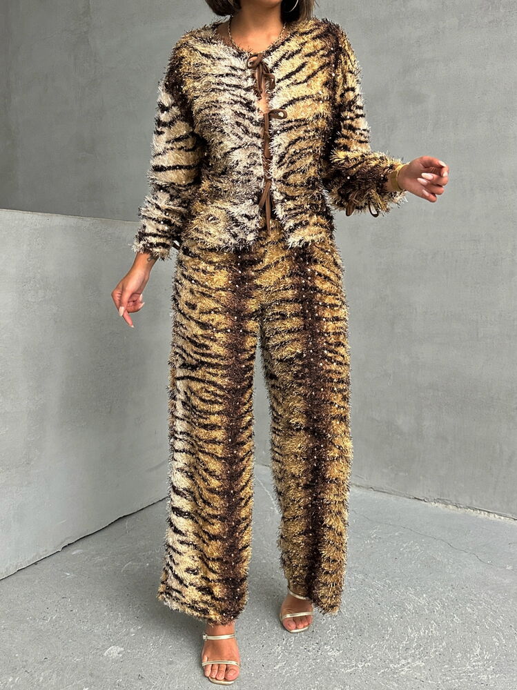 Wholesale Tiger Print Pants - Coffee Zebra