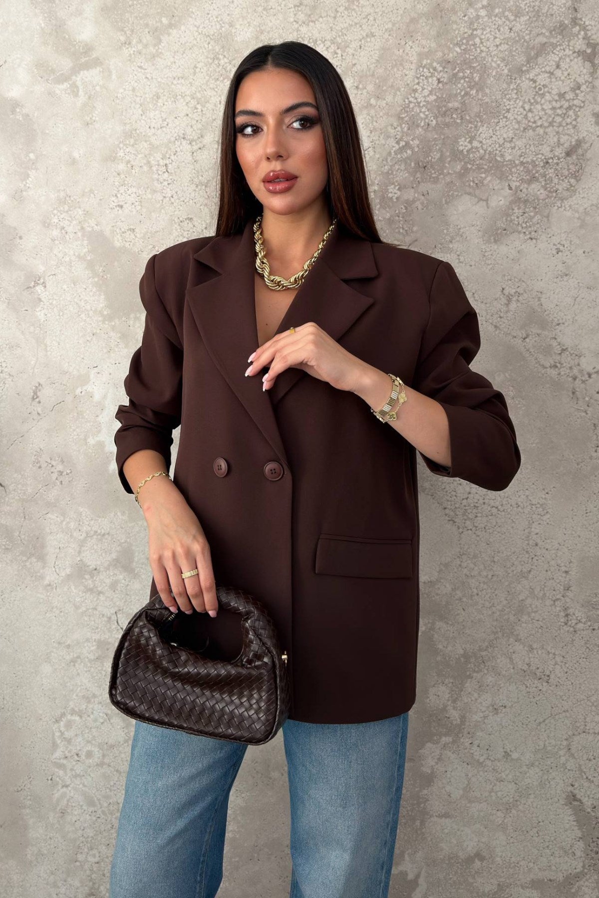 Kahverengi 2 Düğmeli Blazer Ceket