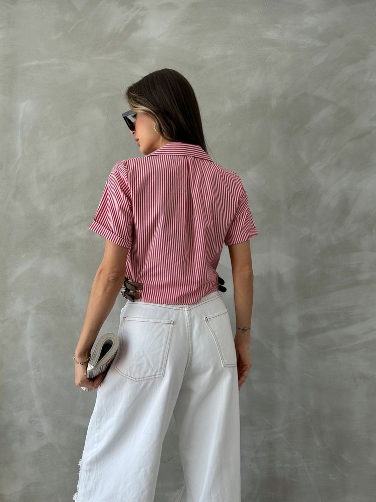 Topshow Red Striped Shirt with Belt Detail