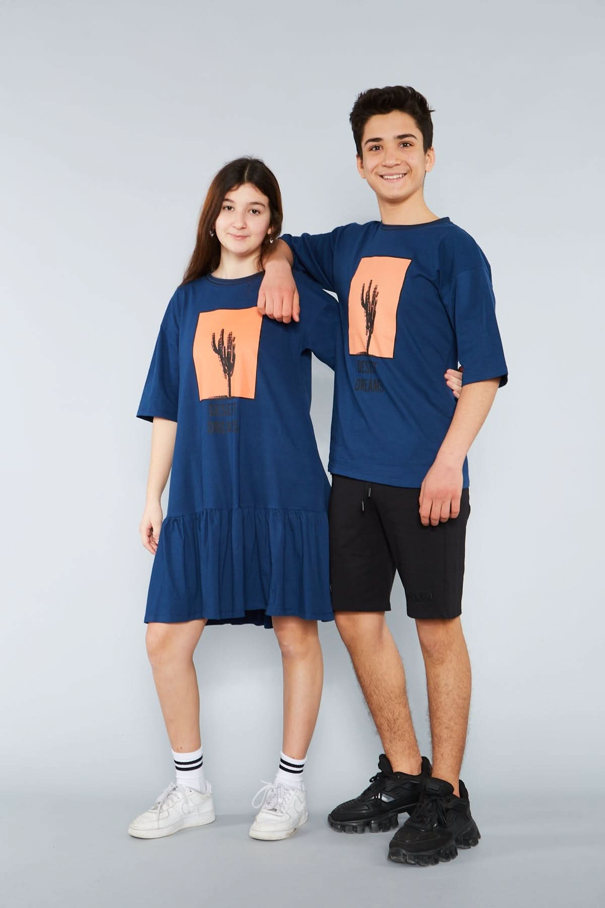 Kız Çocuk Çöl Desenli Elbise | 9–15 Yaş | RG Brand | RG3291 - LACİVERT