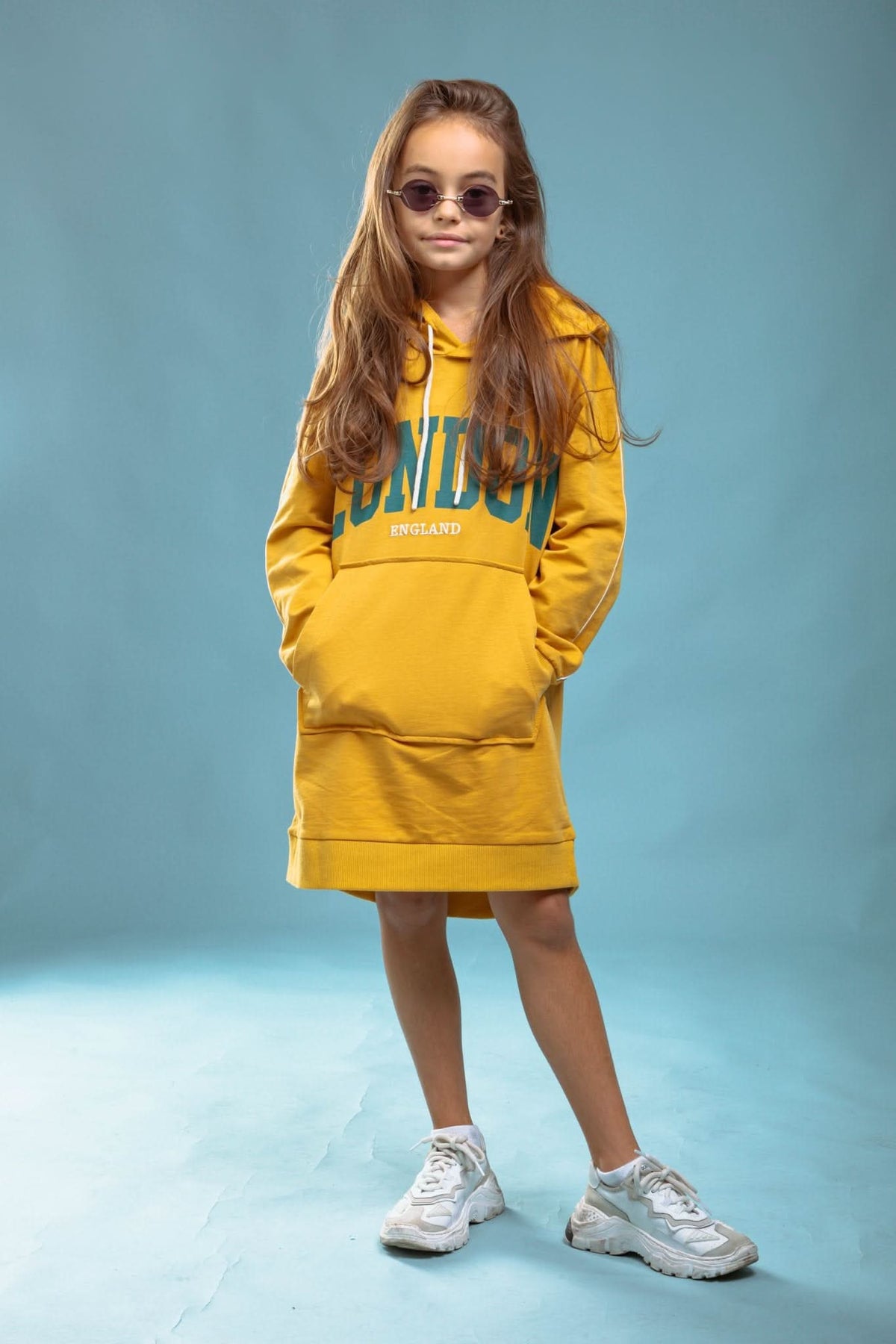 Kız Çocuk Kapüşonlu Sweat Elbise | 3–9 Yaş | RG Brand | RG1509 - HARDAL
