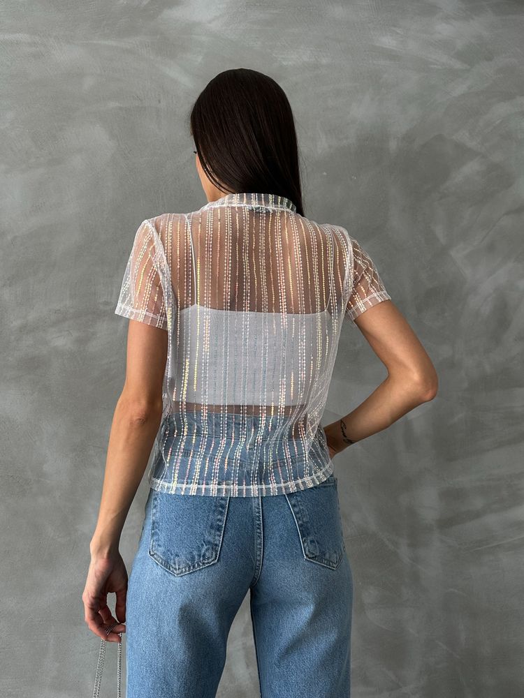 Topshow Cream Sequin Tulle Wholesale T-shirt